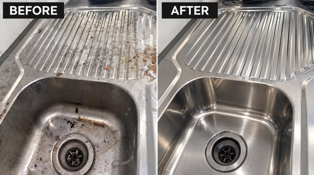 Staff kitchen sink before and after