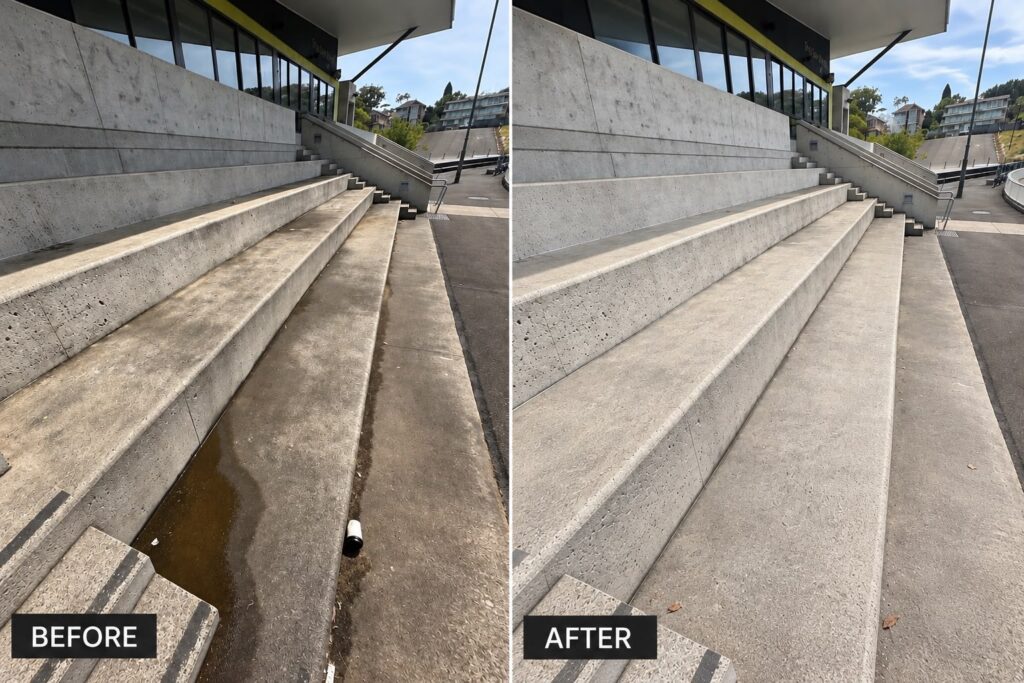 Venue forecourt stairs before and after