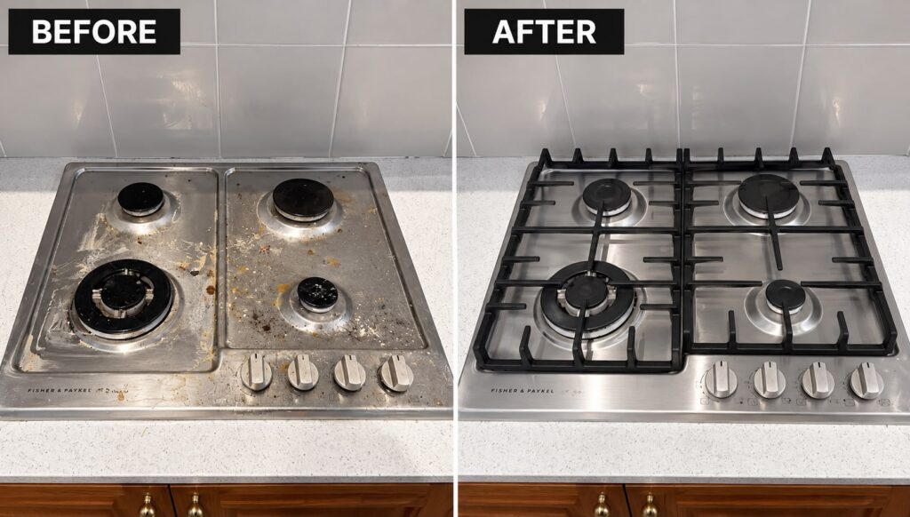 Kitchen cooktop before and after