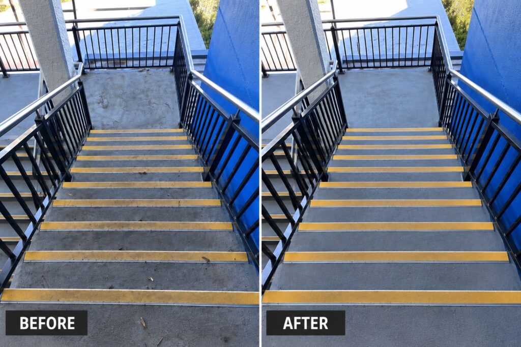 External stairwell before and after